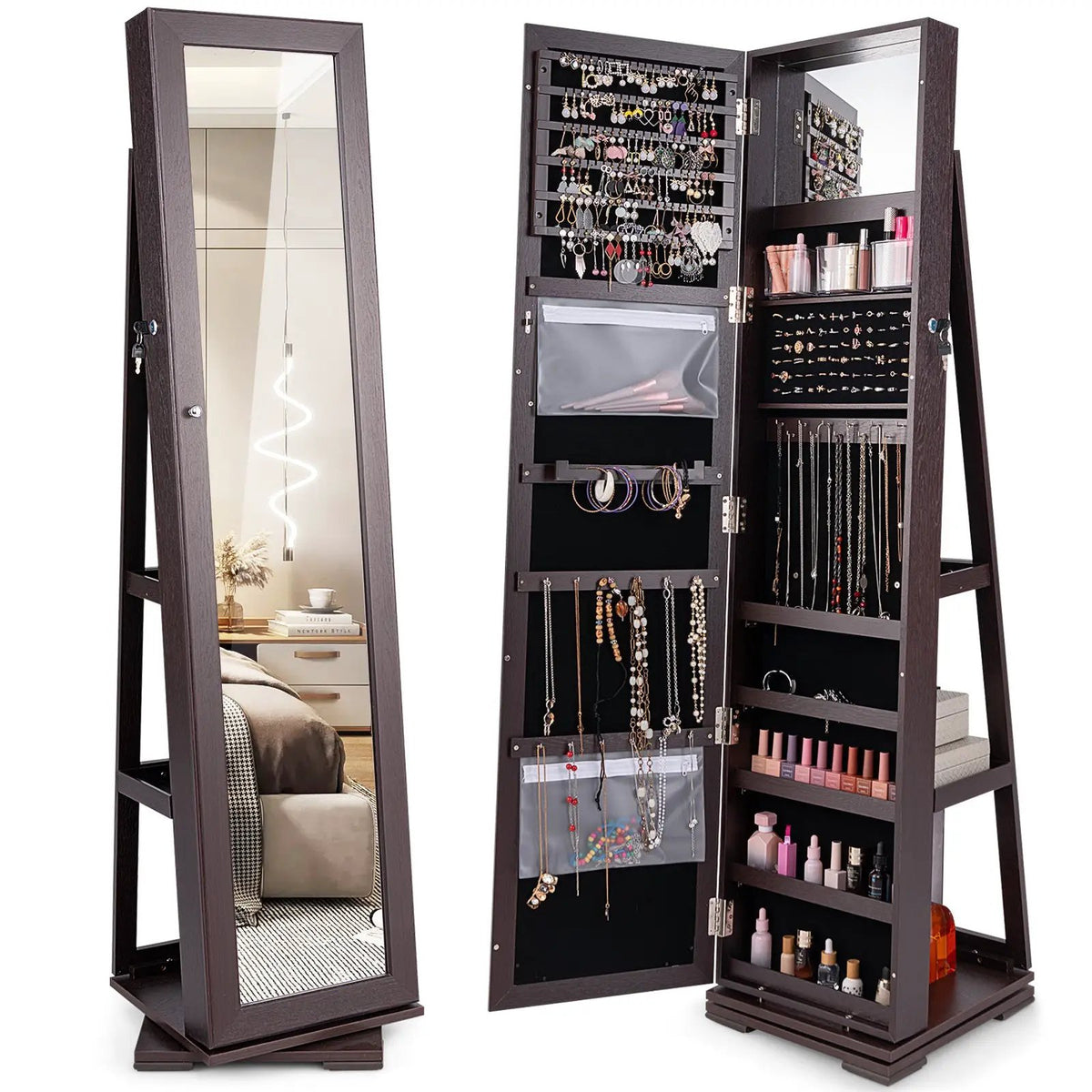 360° Rotatable 2-in-1 Lockable Jewelry Cabinet with Full-Length Mirror, photo 17 of 17
