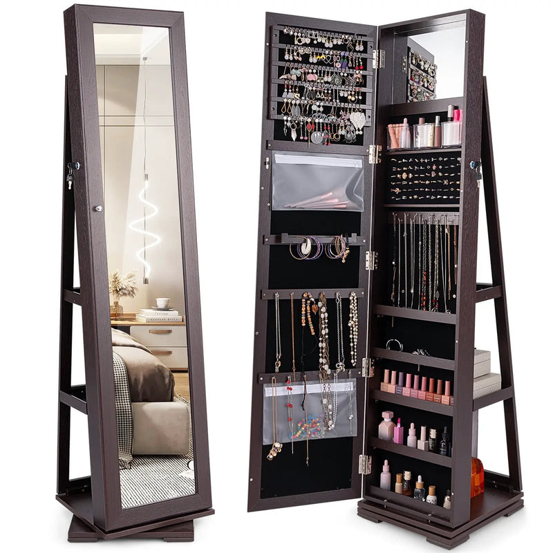 360° Rotatable 2-in-1 Lockable Jewelry Cabinet with Full-Length Mirror by DirectDeals