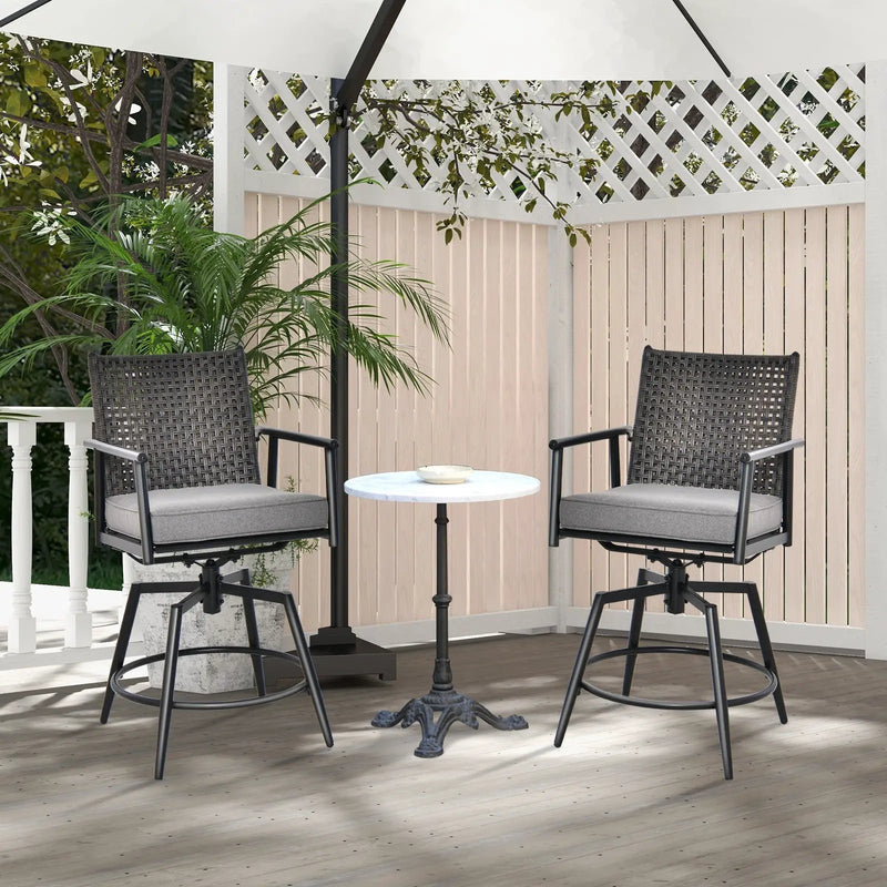 360 Degree Swivel Bar Stool Set of 2 with Metal Frame and PE Rattan Backrest-Black by DirectDeals