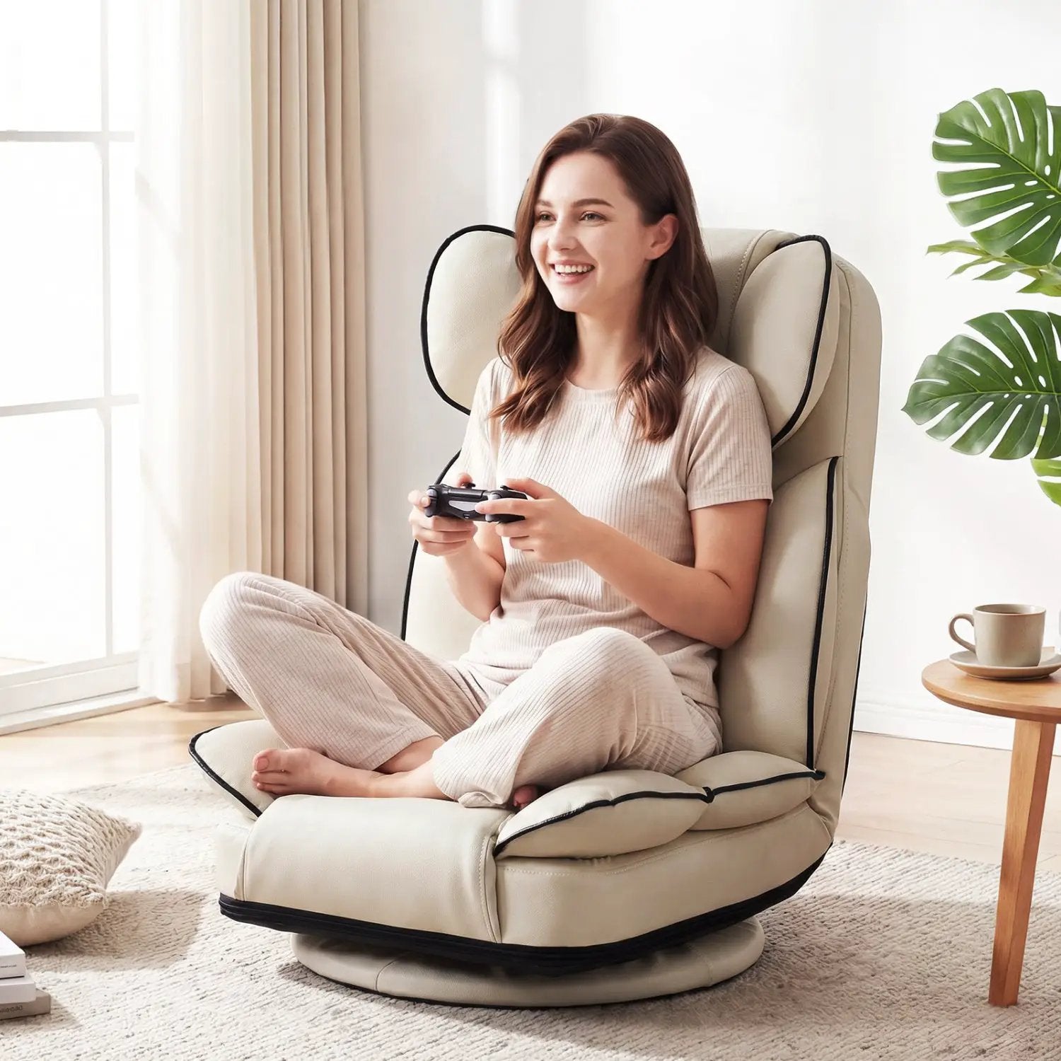 360 Degree Swivel Floor Gaming Chair with 6-Position Adjustable Backrest and Sponge Filling by DirectDeals