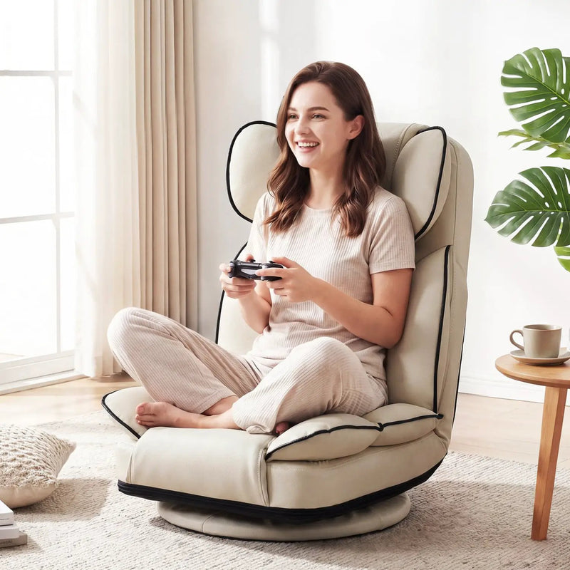 360 Degree Swivel Floor Gaming Chair with 6-Position Adjustable Backrest and Sponge Filling by DirectDeals