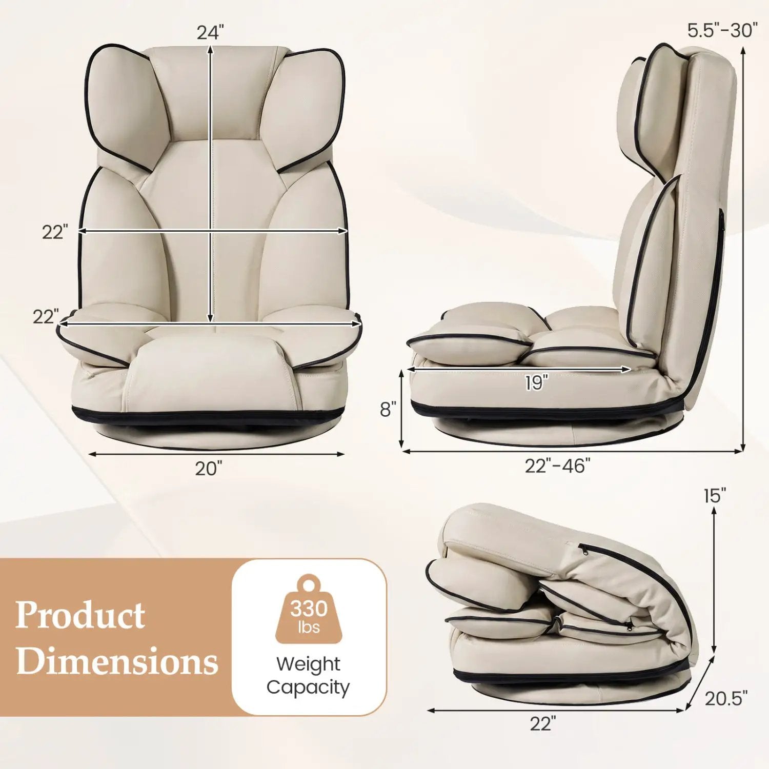 360 Degree Swivel Floor Gaming Chair with 6-Position Adjustable Backrest and Sponge Filling by DirectDeals