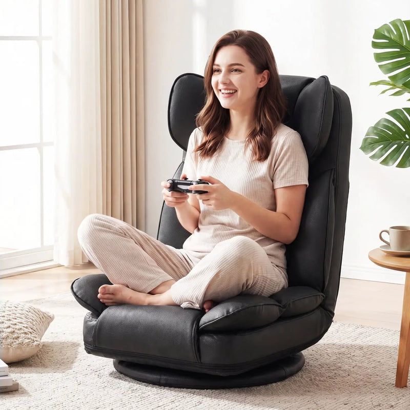 360 Degree Swivel Floor Gaming Chair with 6-Position Adjustable Backrest and Sponge Filling by DirectDeals