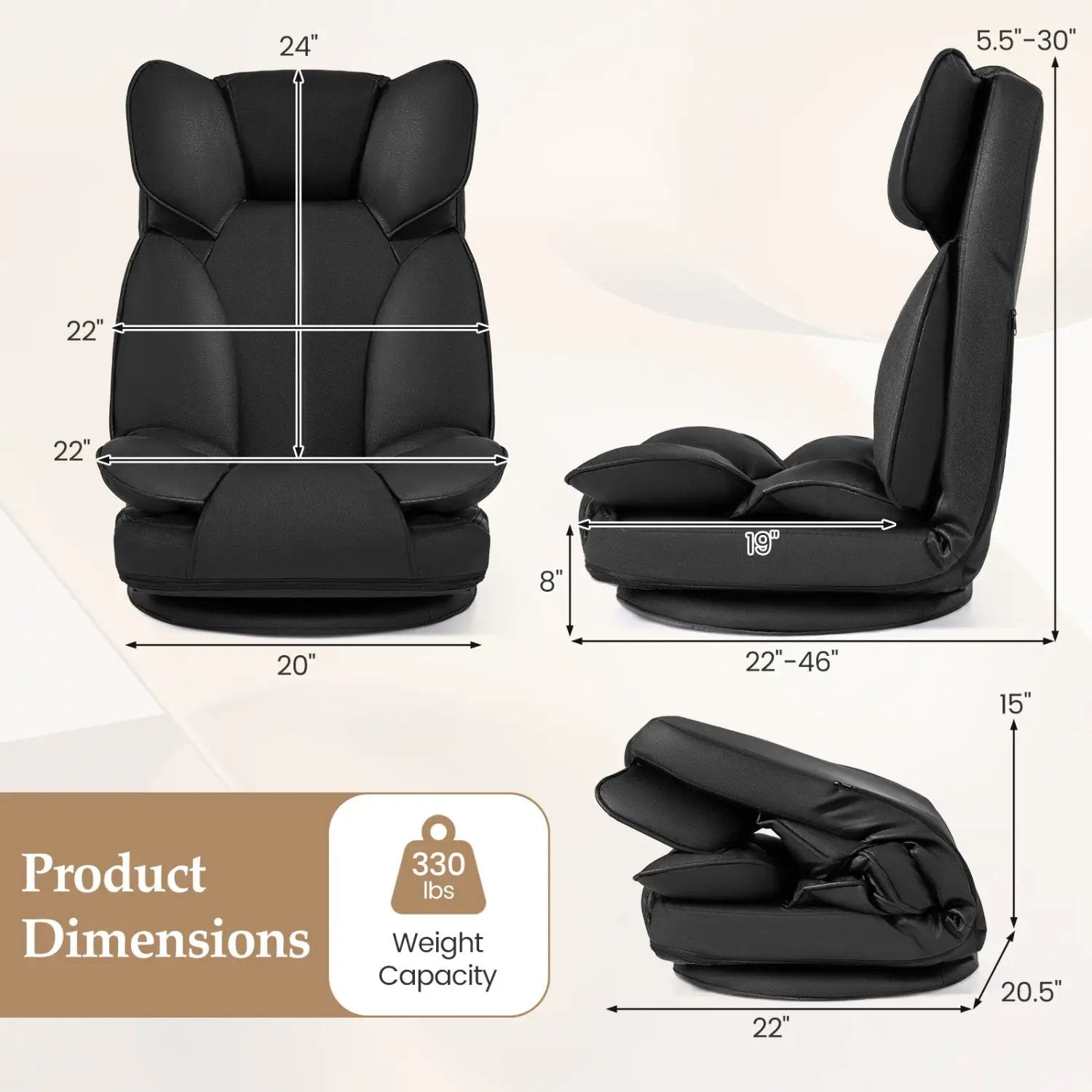 360 Degree Swivel Floor Gaming Chair with 6-Position Adjustable Backrest and Sponge Filling by DirectDeals