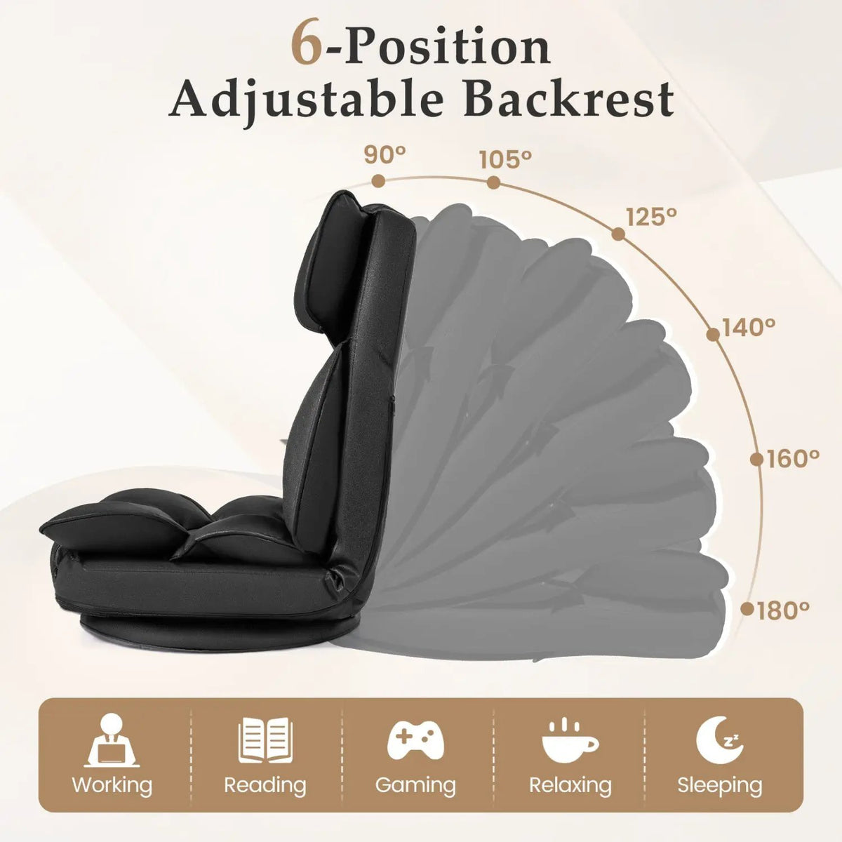 360 Degree Swivel Floor Gaming Chair with 6-Position Adjustable Backrest and Sponge Filling, photo 8 of 24