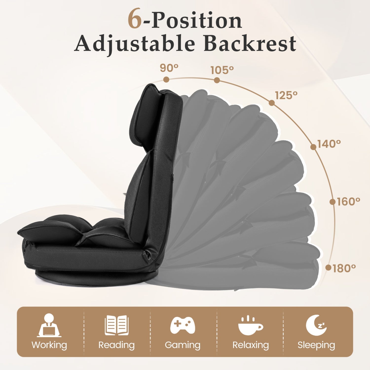 360 Degree Swivel Floor Gaming Chair with 6-Position Adjustable Backrest and Sponge Filling by DirectDeals