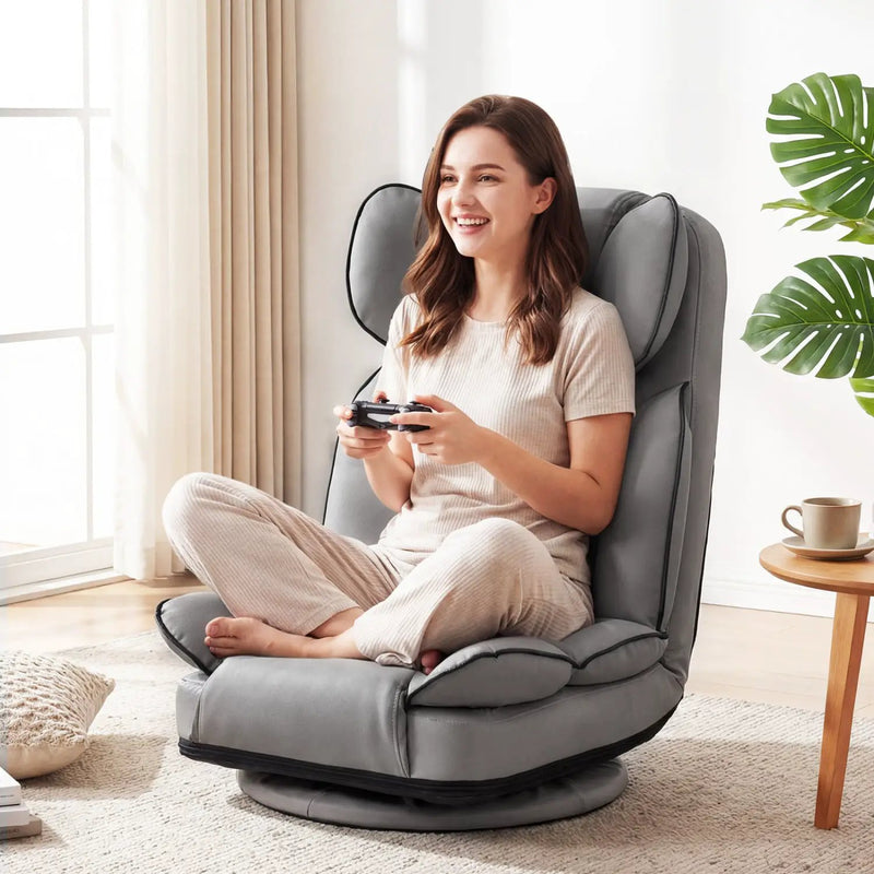 360 Degree Swivel Floor Gaming Chair with 6-Position Adjustable Backrest and Sponge Filling by DirectDeals