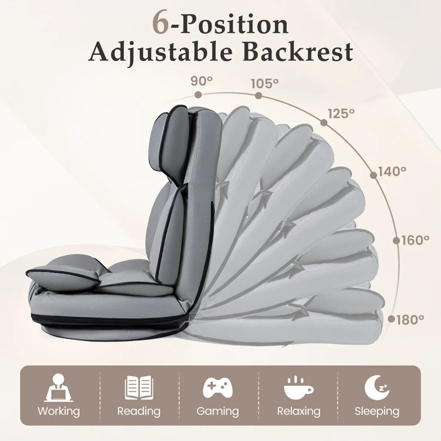 360 Degree Swivel Floor Gaming Chair with 6-Position Adjustable Backrest and Sponge Filling by DirectDeals