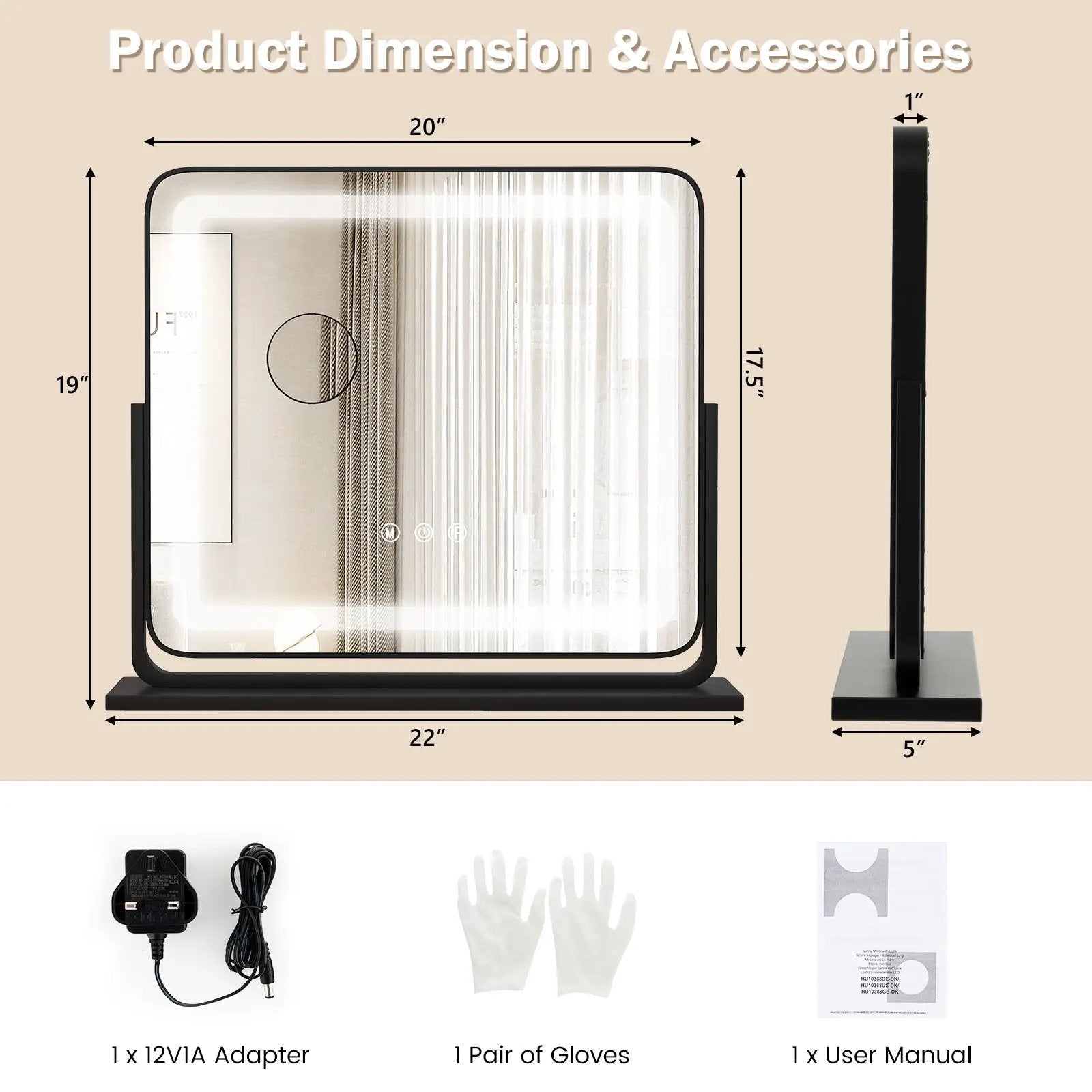 360¬∞ Rotatable Vanity Makeup Mirror with 3 Color Lighting Modes and Touch Control-Black by DirectDeals