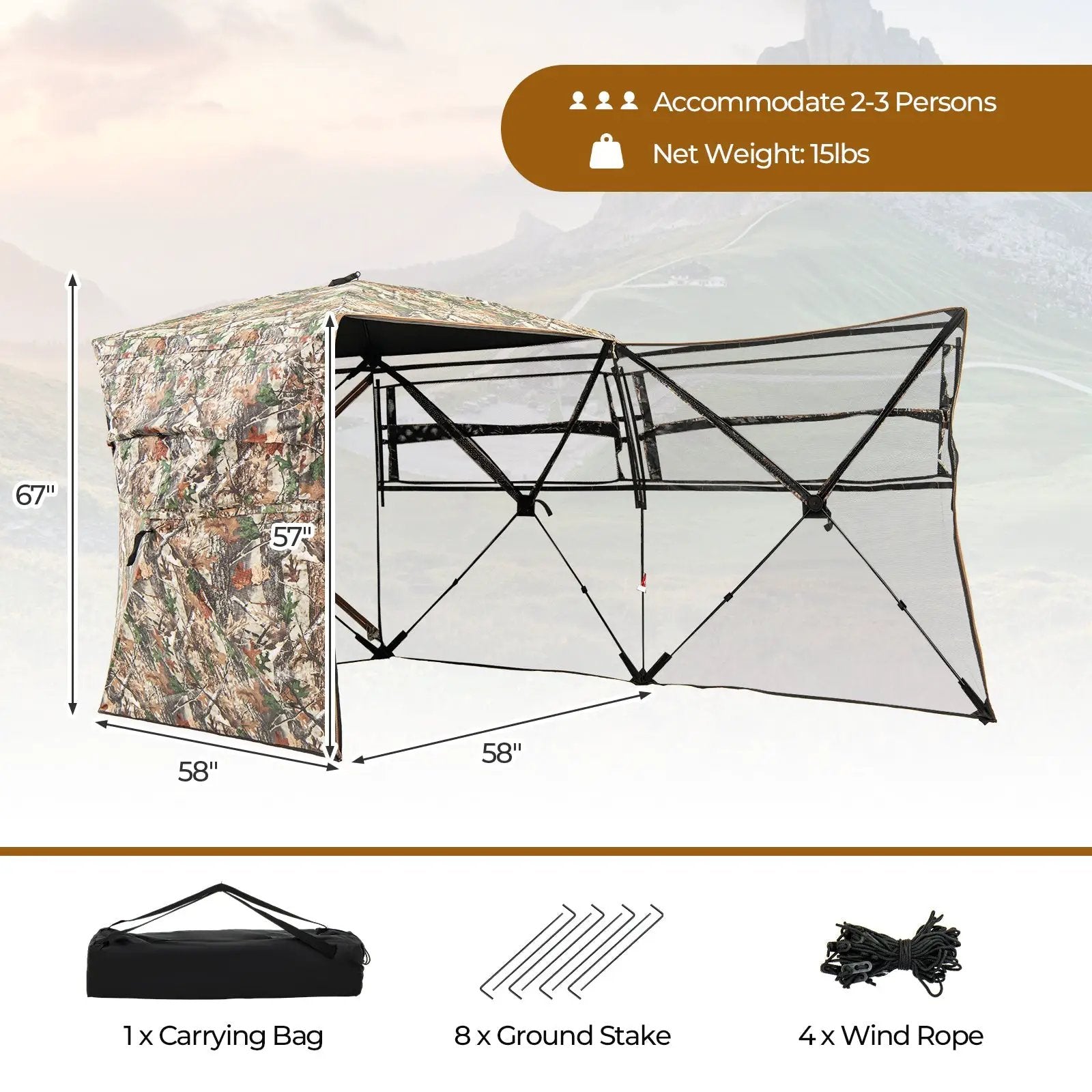 360° One Way See Through Hunting Blind Ground Blind with Portable Carrying Bag by DirectDeals