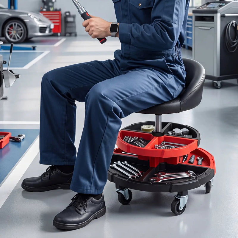 Rolling Mechanic Stool with Adjustable Height & Tool Trays by DirectDeals