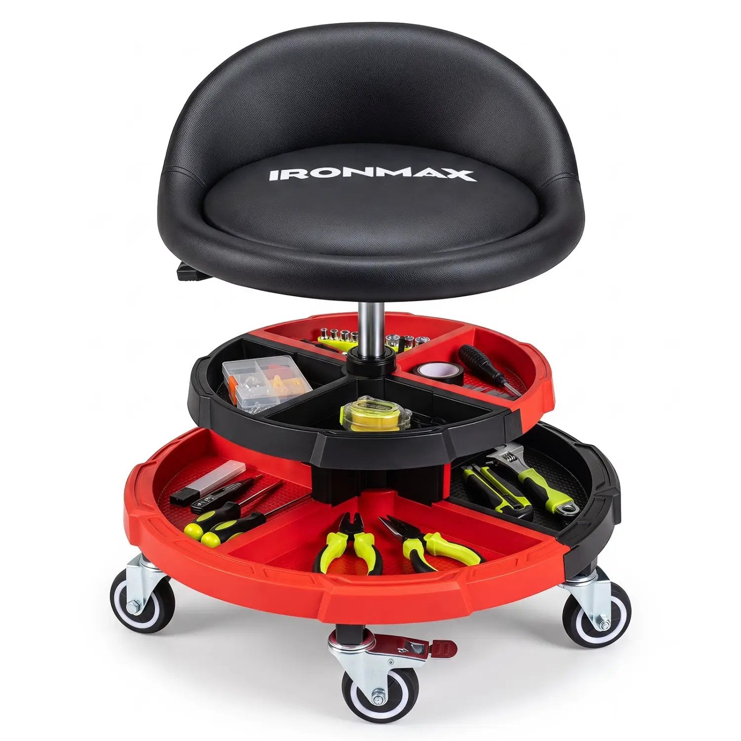 Rolling Mechanic Stool with Adjustable Height & Tool Trays by DirectDeals