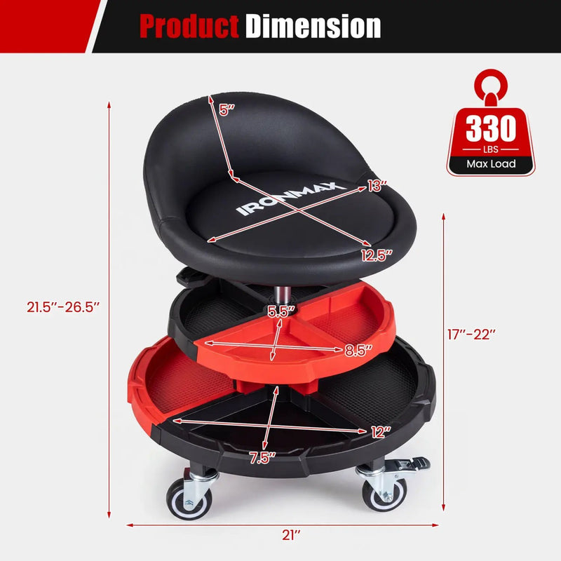 Rolling Mechanic Stool with Adjustable Height & Tool Trays by DirectDeals