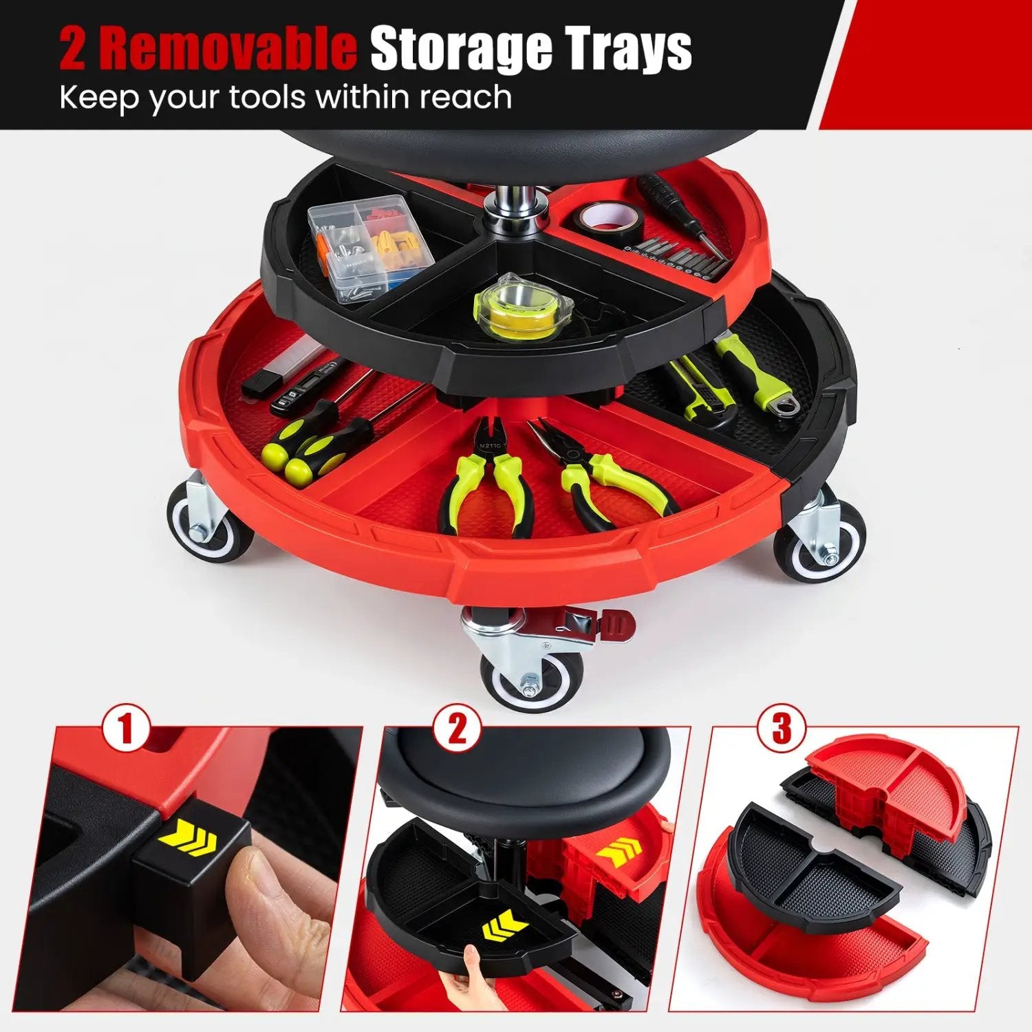 Rolling Mechanic Stool with Adjustable Height & Tool Trays by DirectDeals