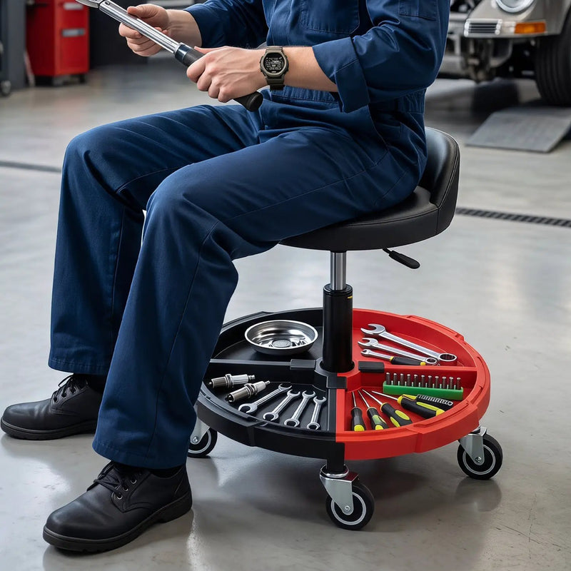 Rolling Mechanic Stool with Adjustable Height & Tool Tray by DirectDeals