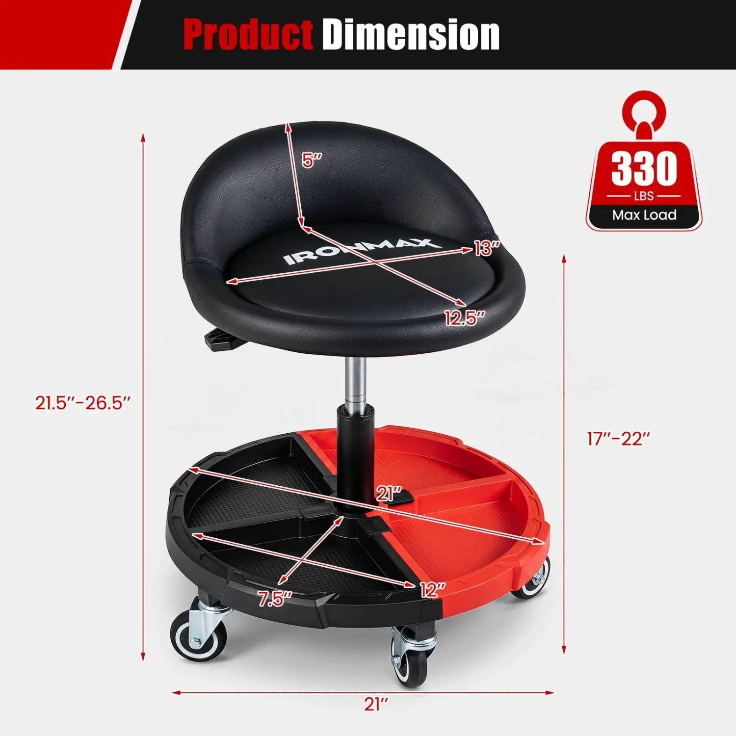 Rolling Mechanic Stool with Adjustable Height & Tool Tray by DirectDeals