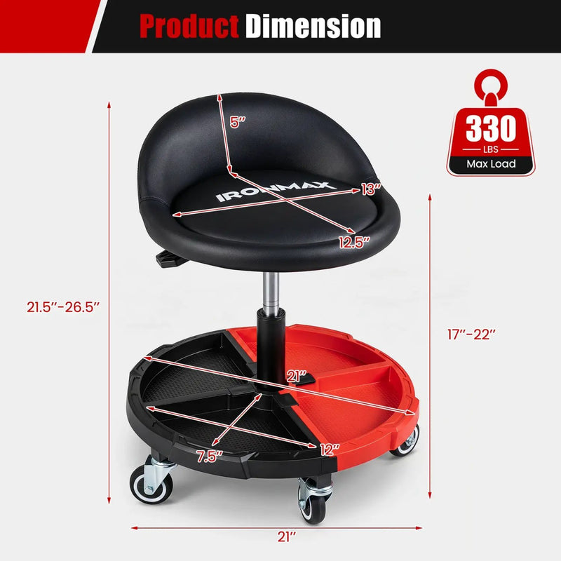 Rolling Mechanic Stool with Adjustable Height & Tool Tray by DirectDeals