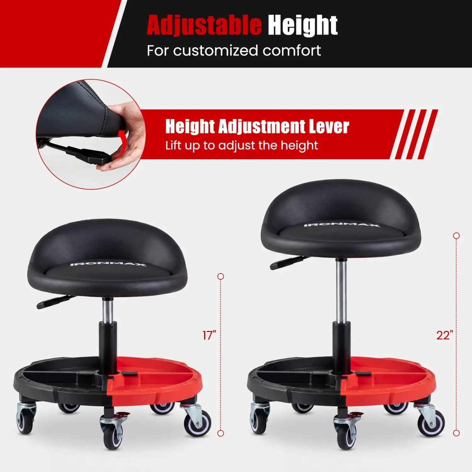 Rolling Mechanic Stool with Adjustable Height & Tool Tray by DirectDeals