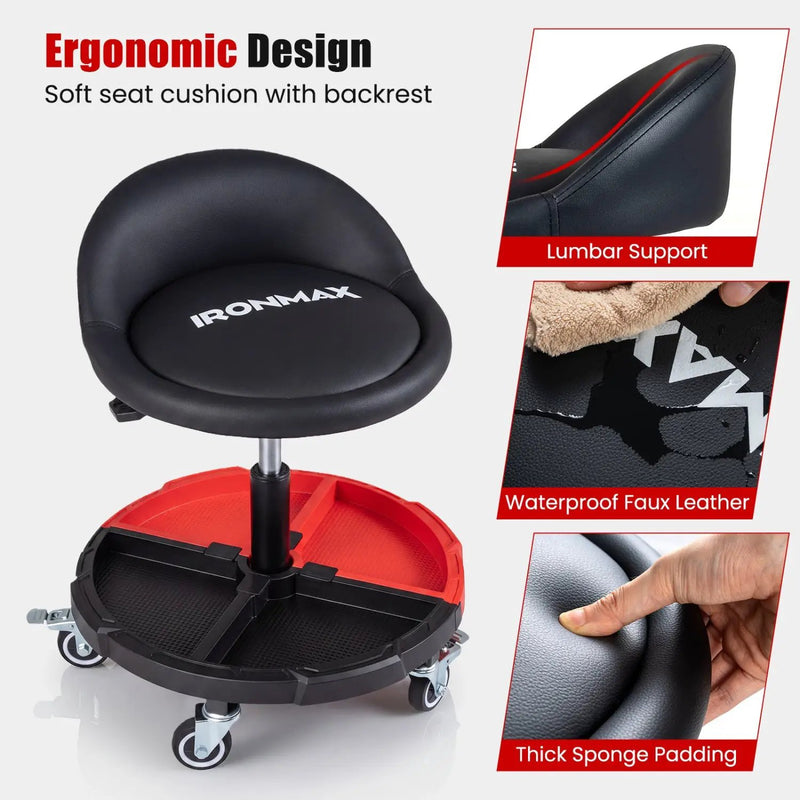 Rolling Mechanic Stool with Adjustable Height & Tool Tray by DirectDeals