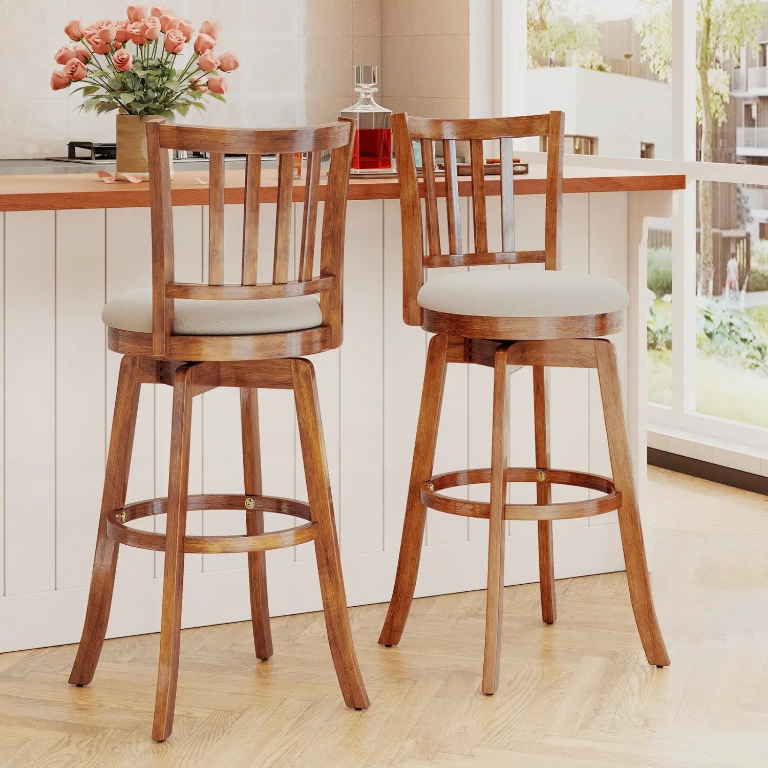 360¬∞ Rotating Counter Height Chairs Set of 4 with Backrest and Upholstered Seat by DirectDeals
