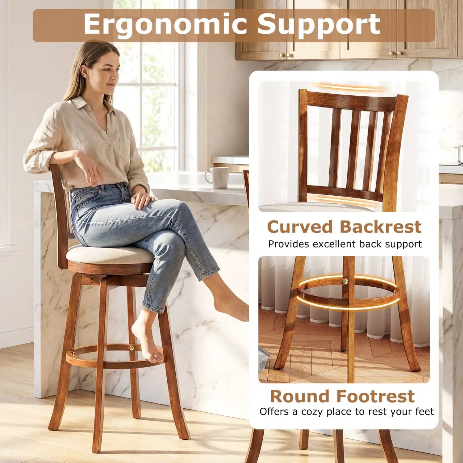 360¬∞ Rotating Counter Height Chairs Set of 4 with Backrest and Upholstered Seat by DirectDeals