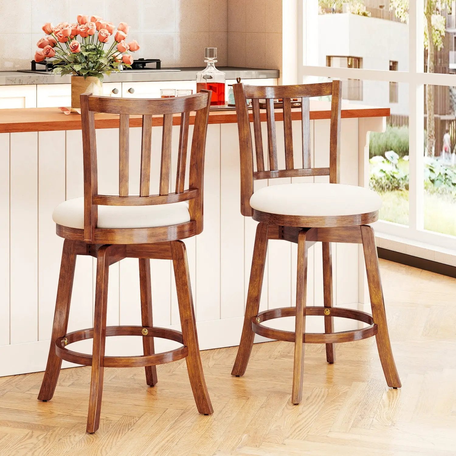 360¬∞ Rotating Counter Height Chairs Set of 2 with Upholstered Seat and Backrest by DirectDeals
