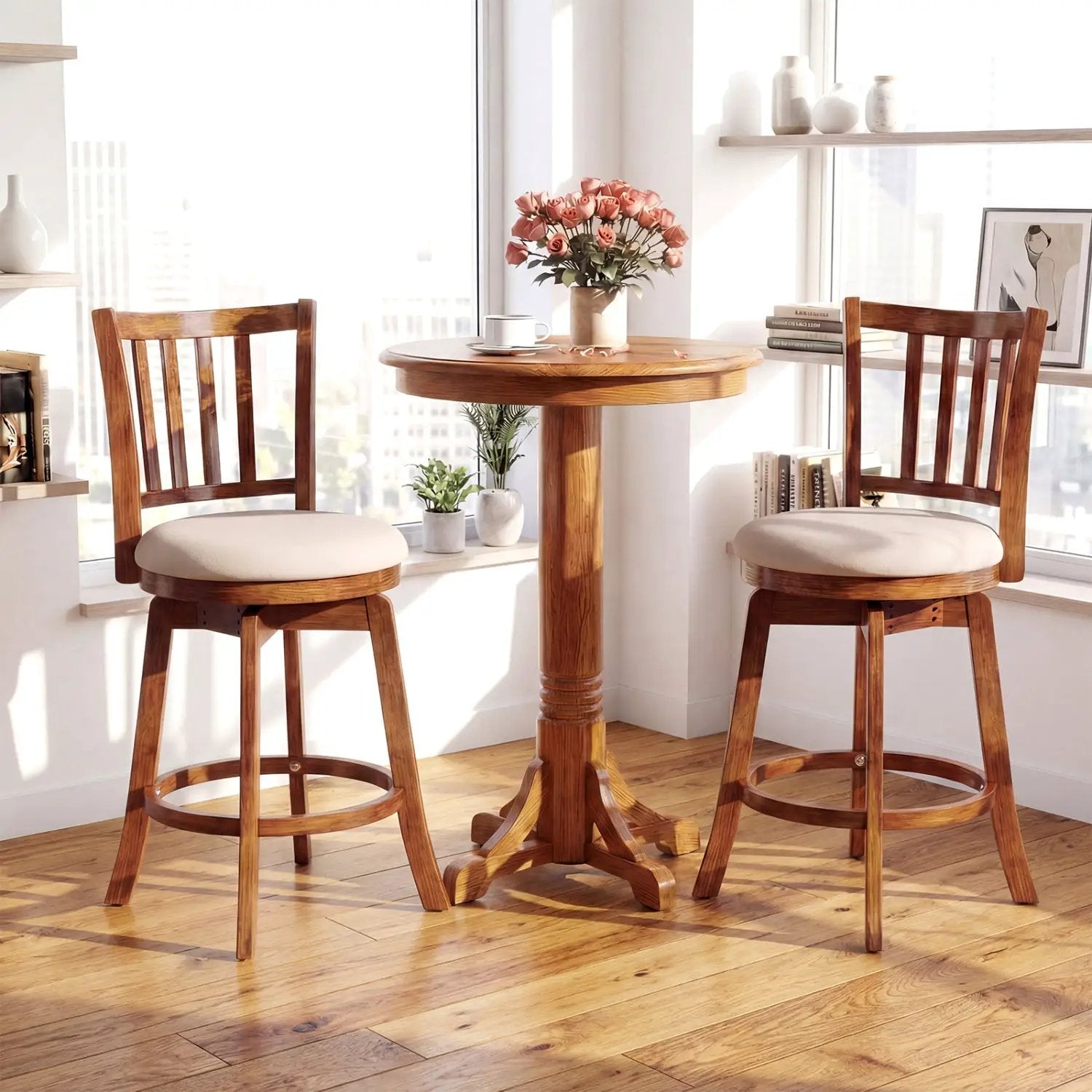 360¬∞ Rotating Counter Height Chairs Set of 2 with Upholstered Seat and Backrest by DirectDeals