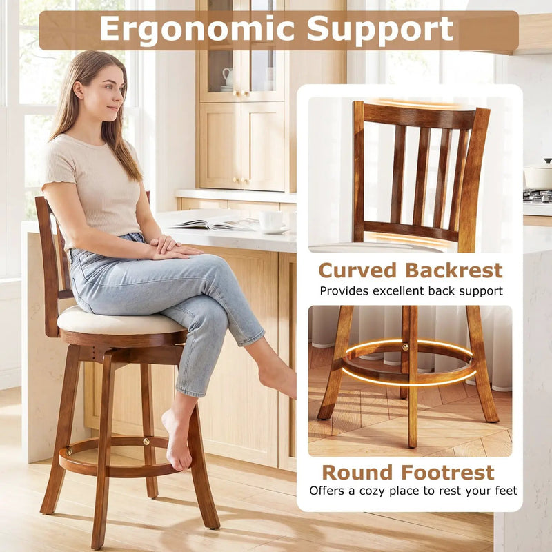 360¬∞ Rotating Counter Height Chairs Set of 2 with Upholstered Seat and Backrest by DirectDeals