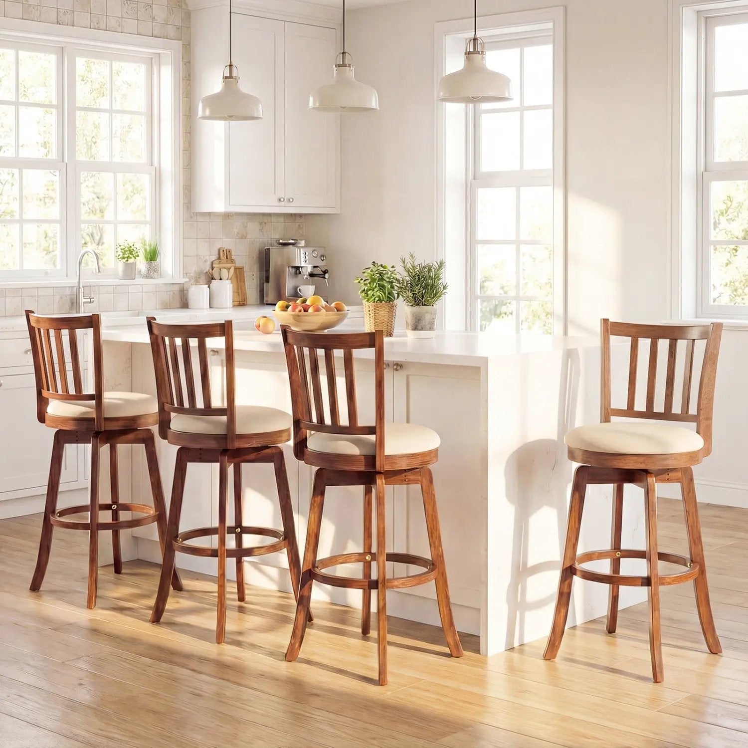 360¬∞ Rotating Counter Height Chairs Set of 2 with Upholstered Seat and Backrest by DirectDeals