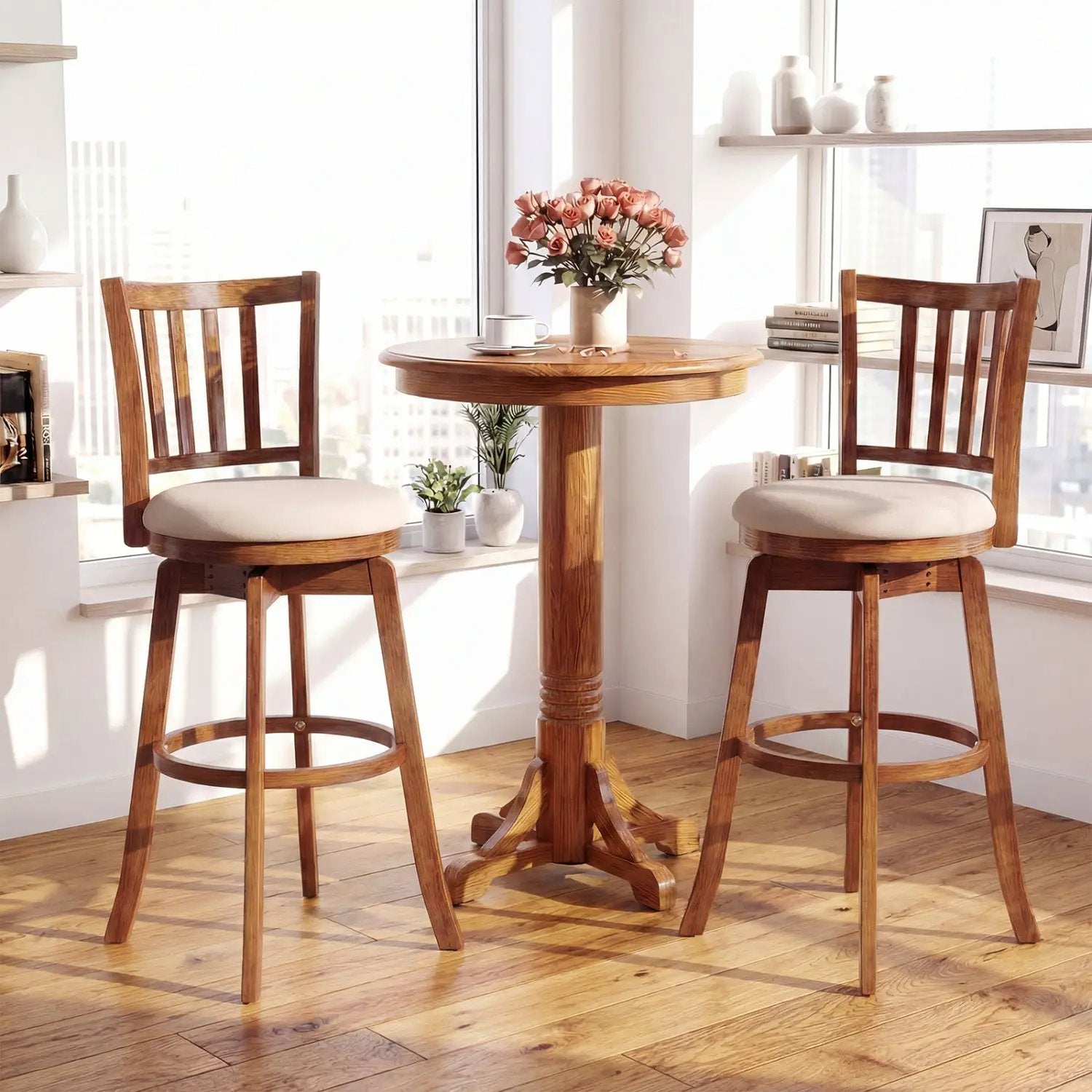 360¬∞ Rotating Counter Height Chairs Set of 2 with Upholstered Seat and Backrest by DirectDeals