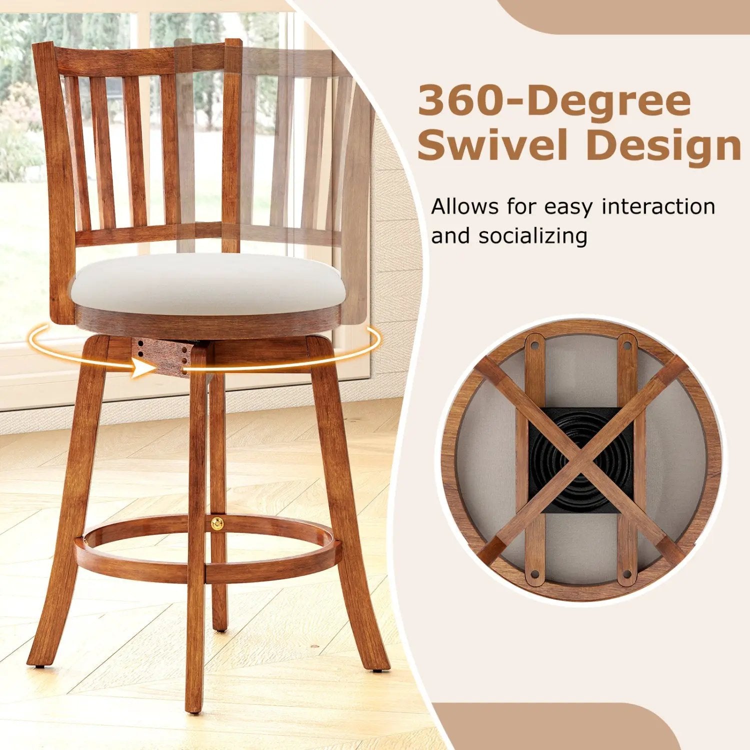 360¬∞ Rotating Counter Height Chairs Set of 4 with Backrest and Upholstered Seat by DirectDeals