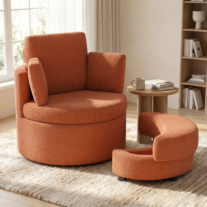 360¬∞ Swivel Accent Chair with Half Moon Storage Ottoman by DirectDeals