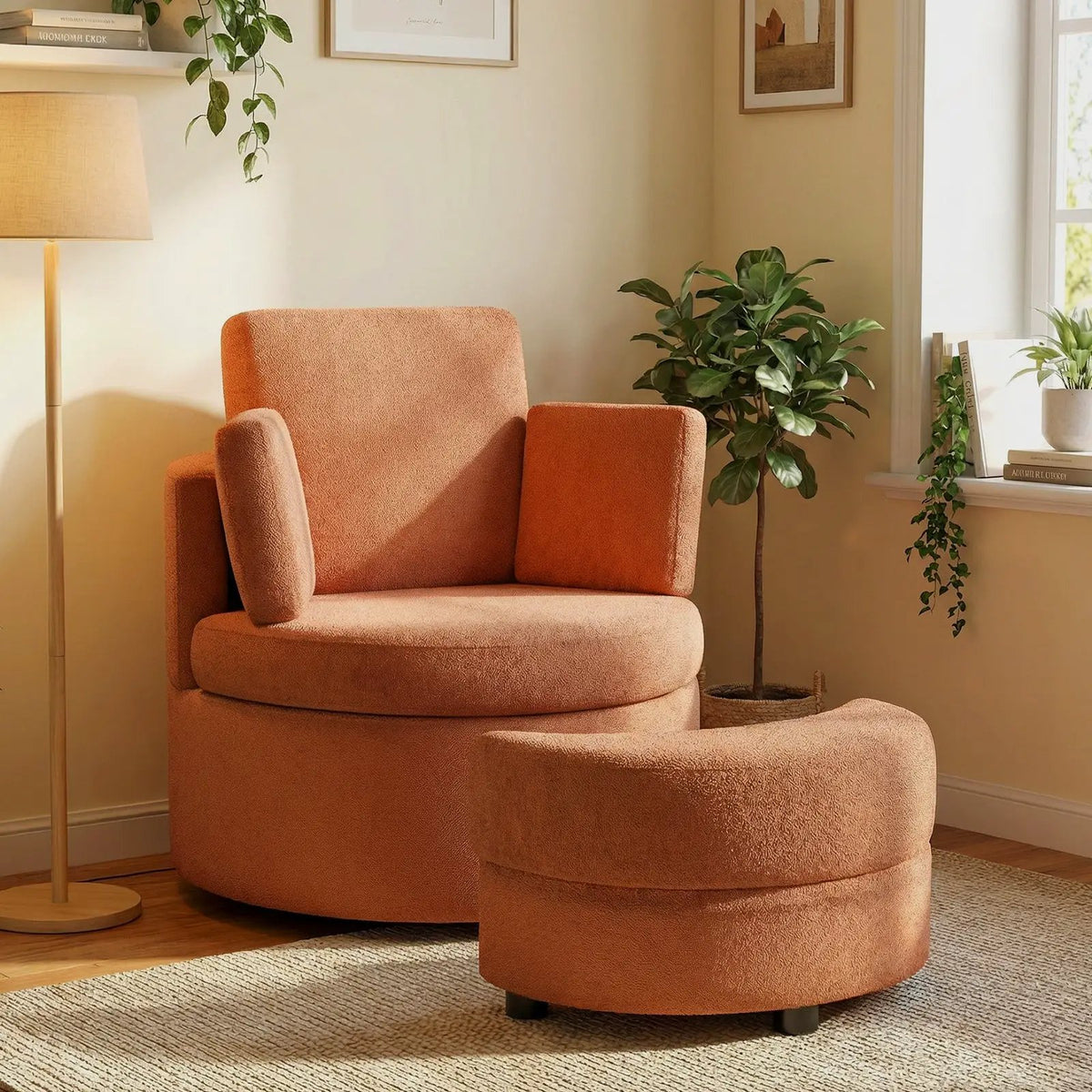 360¬∞ Swivel Accent Chair with Half Moon Storage Ottoman, photo 7 of 16