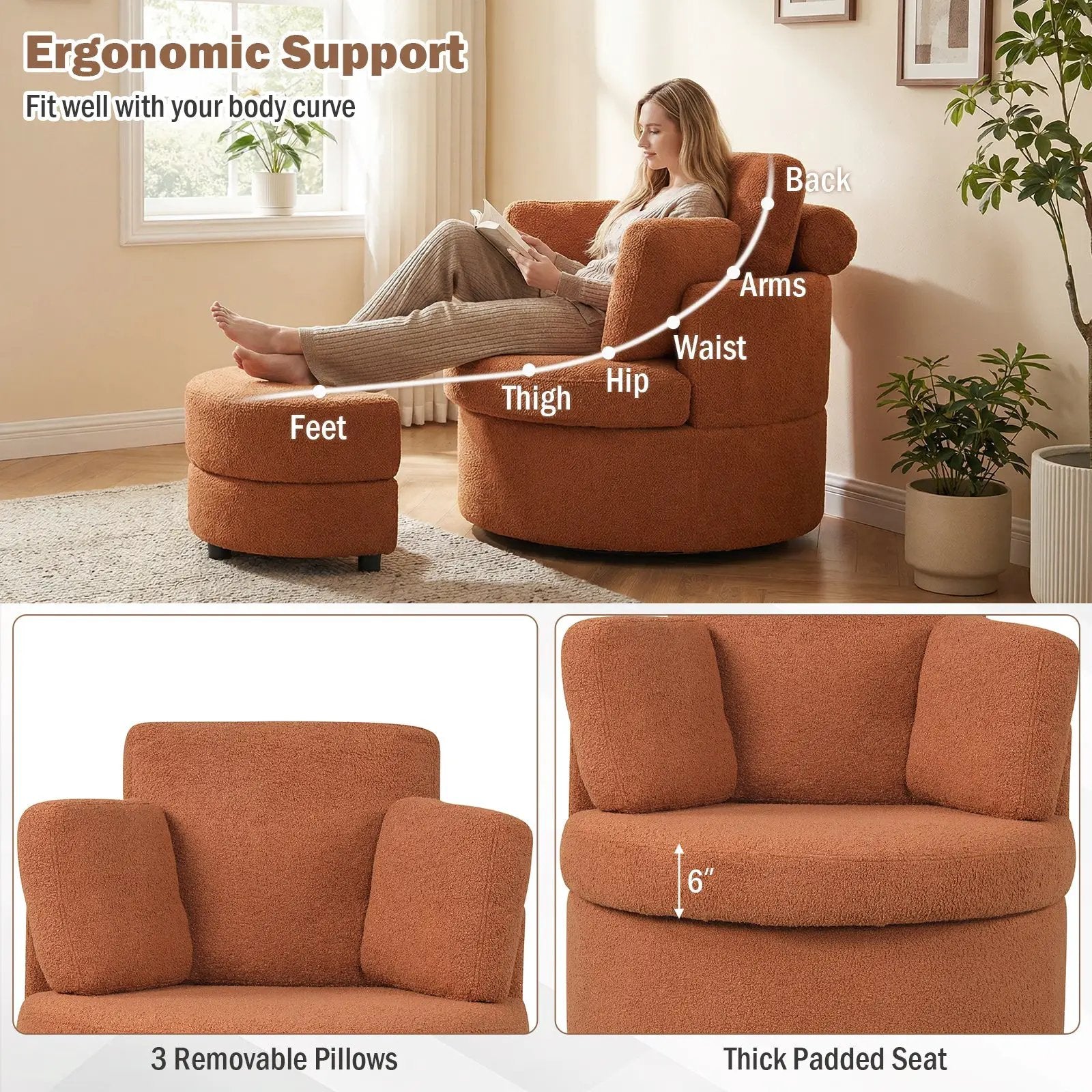 360¬∞ Swivel Accent Chair with Half Moon Storage Ottoman by DirectDeals