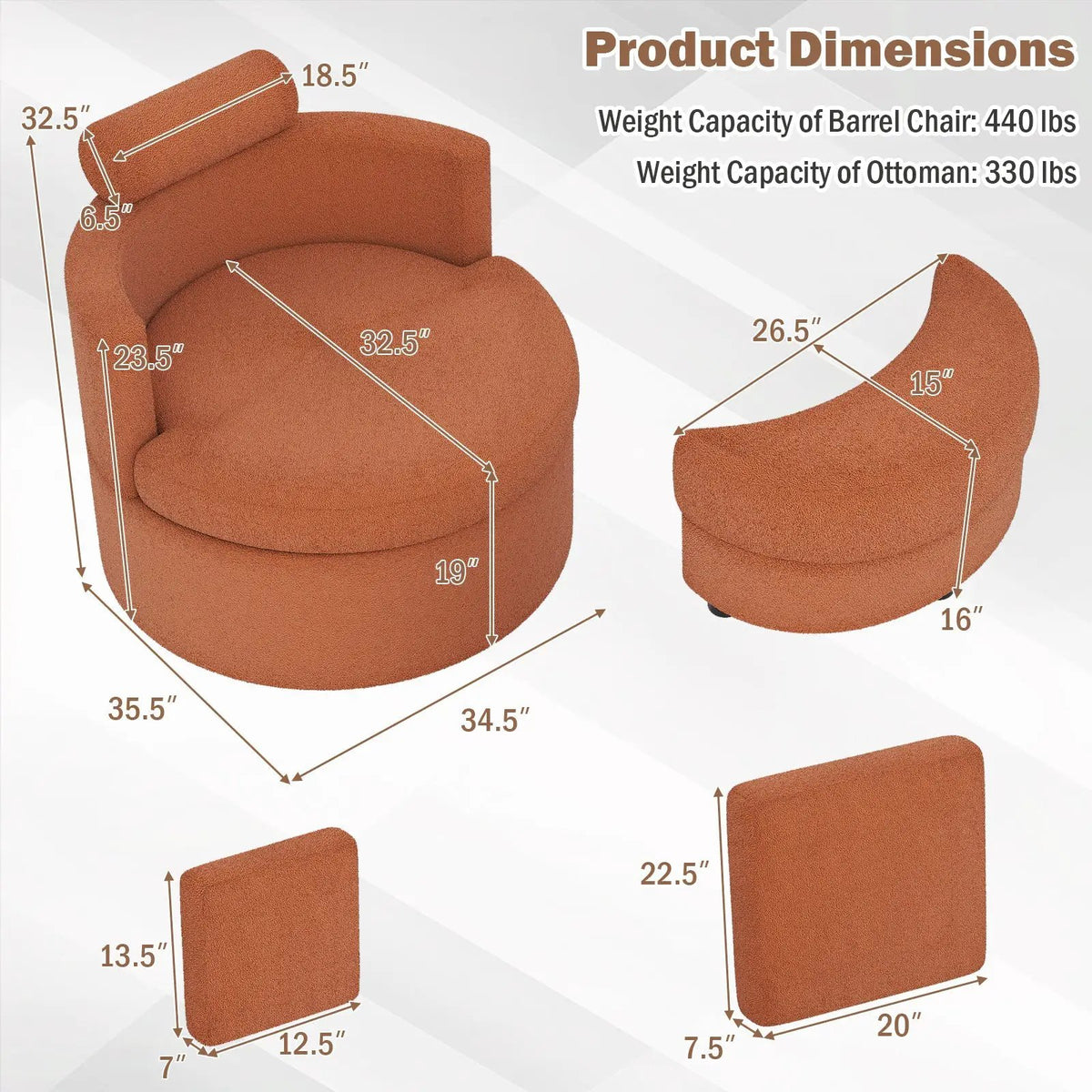 360¬∞ Swivel Accent Chair with Half Moon Storage Ottoman, photo 9 of 16