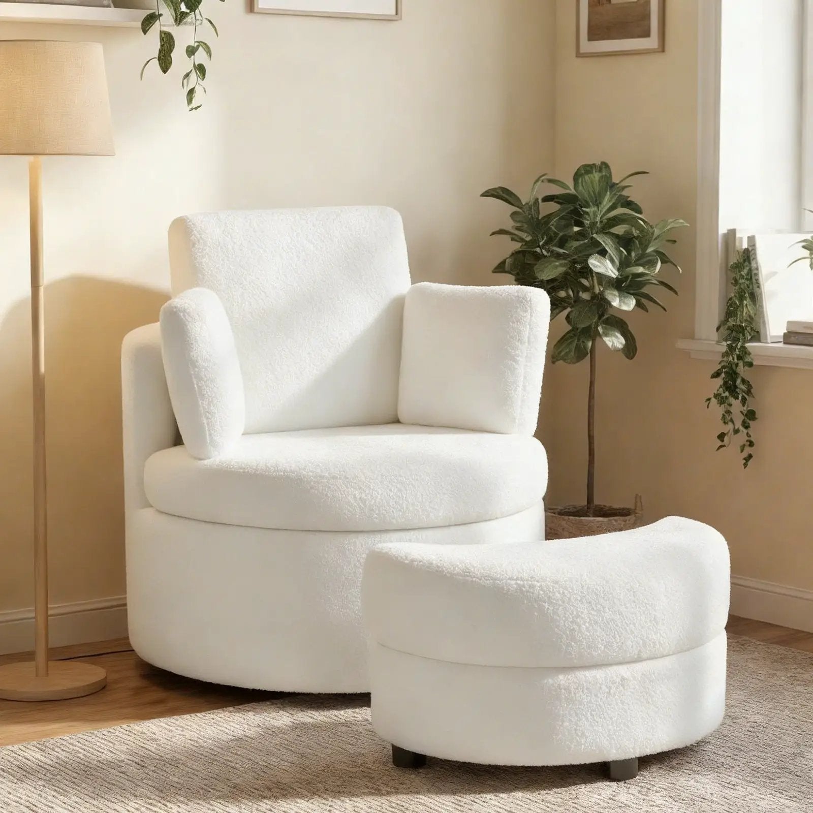 360¬∞ Swivel Accent Chair with Half Moon Storage Ottoman by DirectDeals