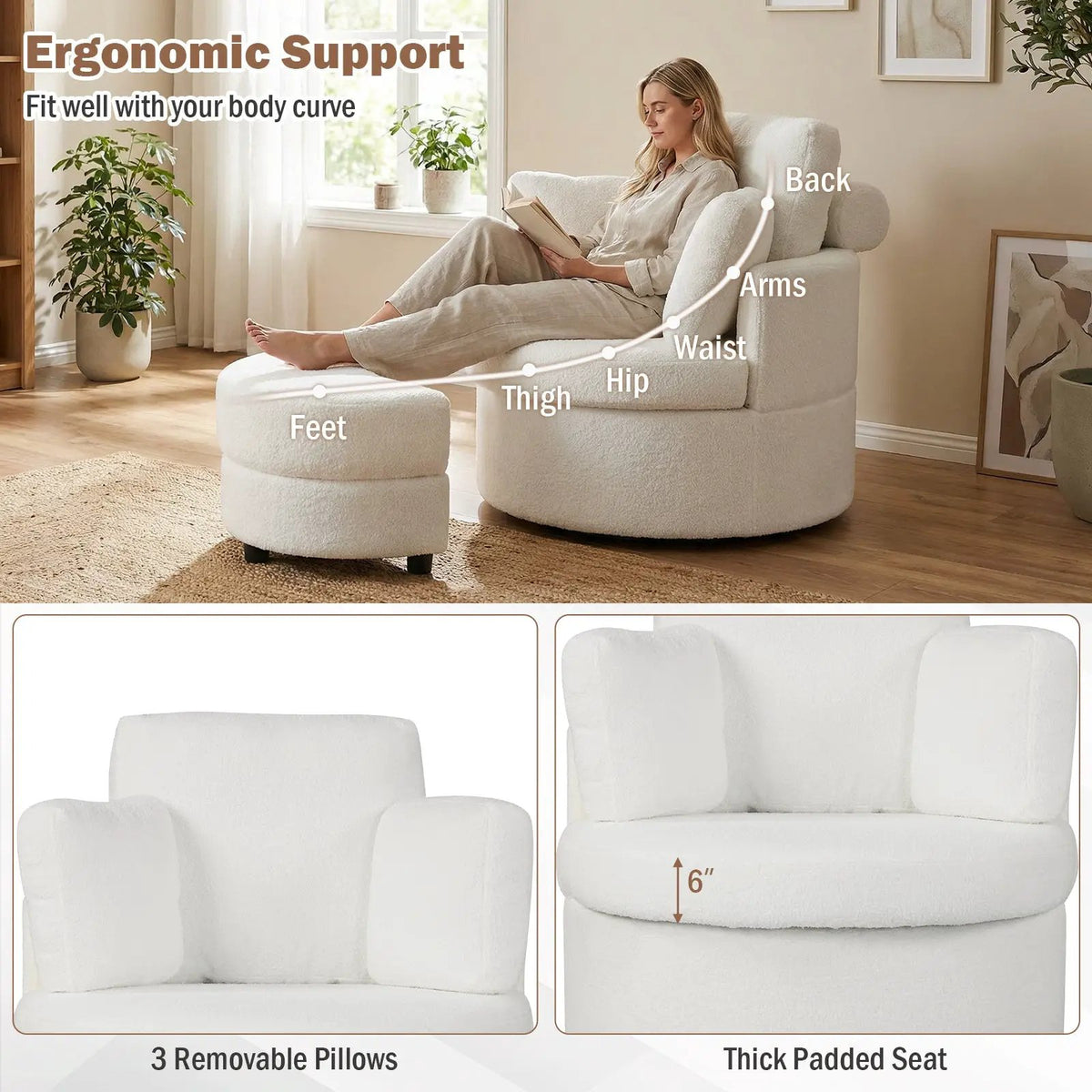 360¬∞ Swivel Accent Chair with Half Moon Storage Ottoman, photo 4 of 16