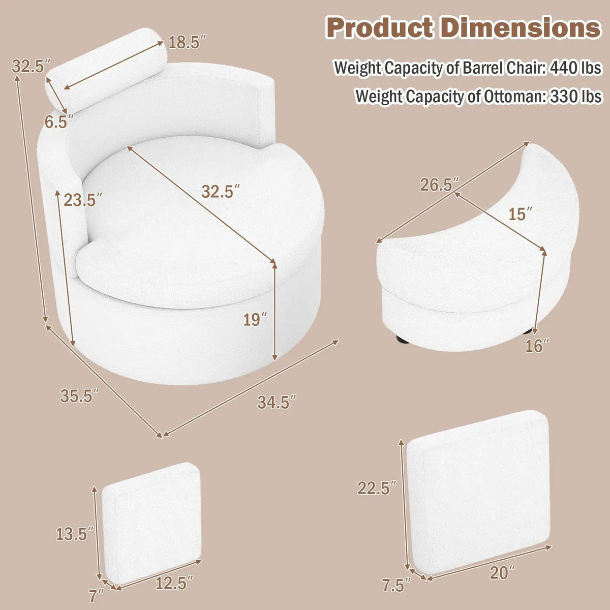 360¬∞ Swivel Accent Chair with Half Moon Storage Ottoman, photo 10 of 16