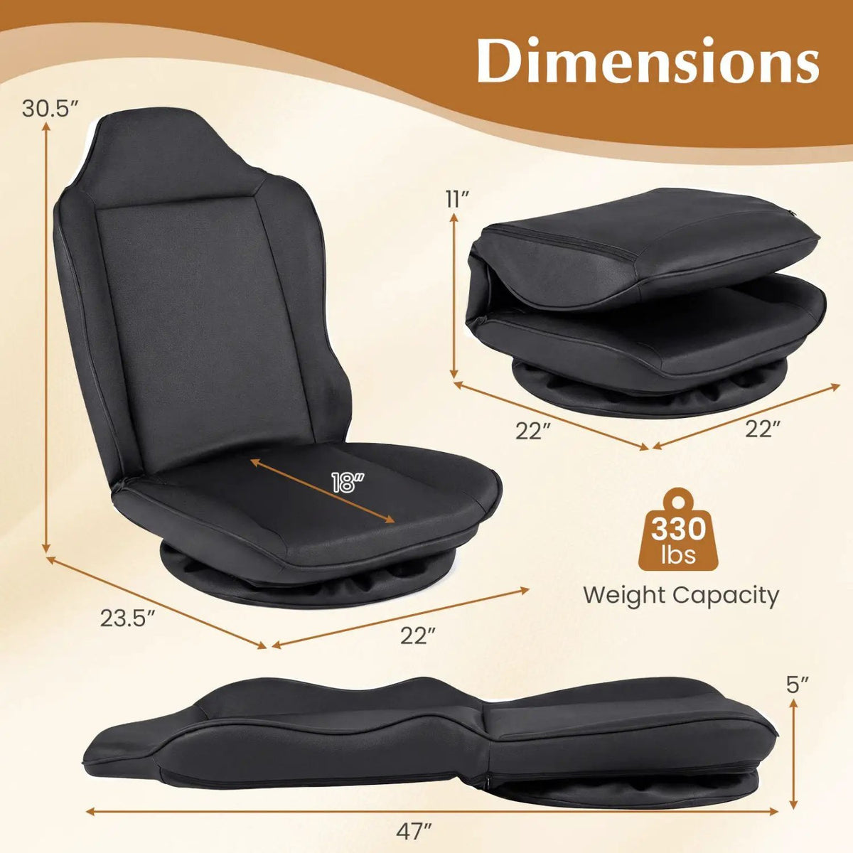 360° Swivel Floor Gaming Chair with Adjustable Backrest, photo 5 of 24