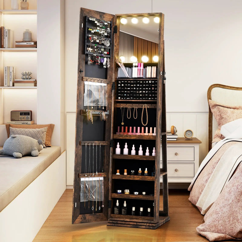 360¬∞ Swivel Freestanding Jewelry Cabinet with Lighted Full Length Mirror by DirectDeals