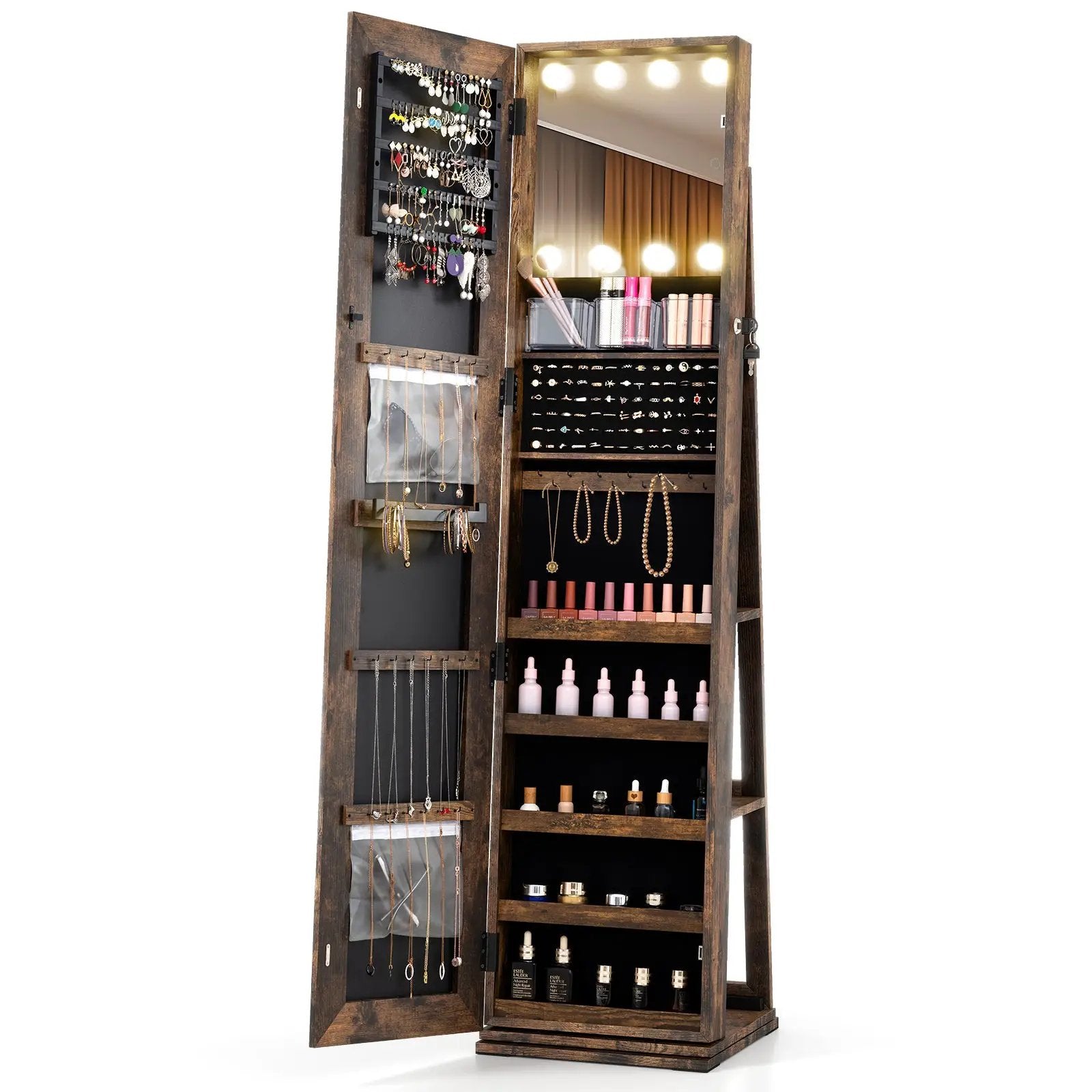 360¬∞ Swivel Freestanding Jewelry Cabinet with Lighted Full Length Mirror by DirectDeals