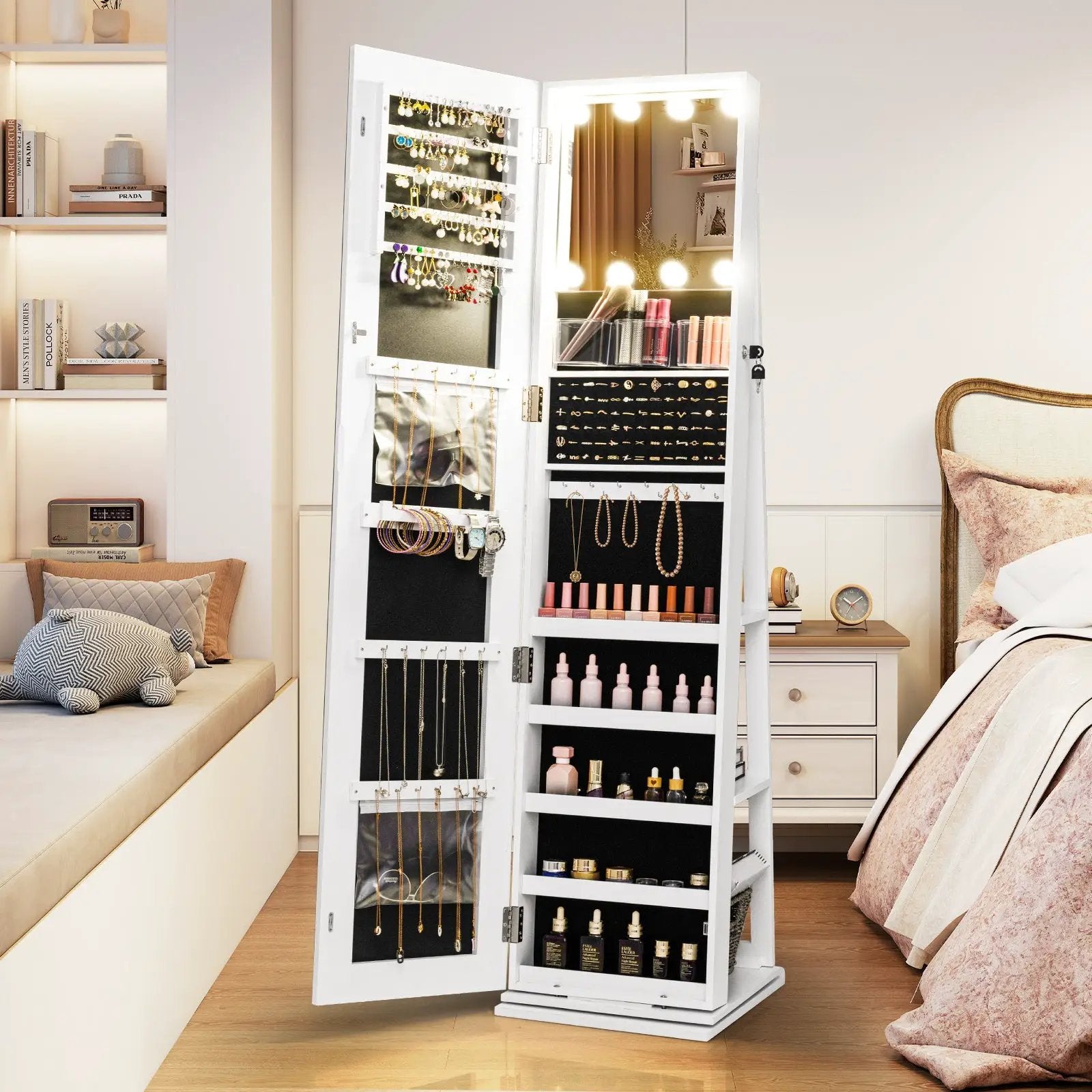 360¬∞ Swivel Freestanding Jewelry Cabinet with Lighted Full Length Mirror by DirectDeals