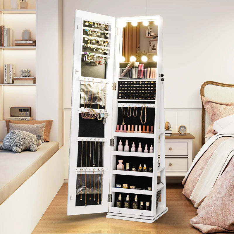 360¬∞ Swivel Freestanding Jewelry Cabinet with Lighted Full Length Mirror by DirectDeals