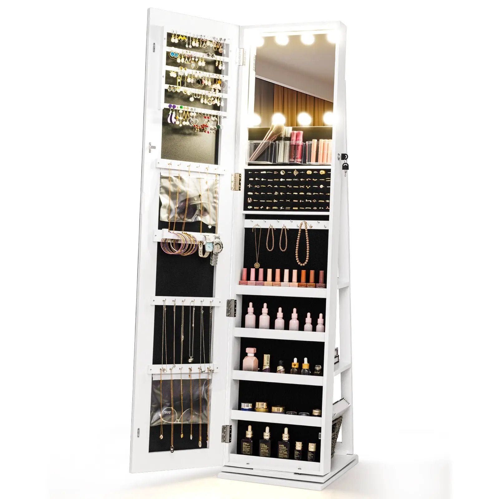 360¬∞ Swivel Freestanding Jewelry Cabinet with Lighted Full Length Mirror by DirectDeals