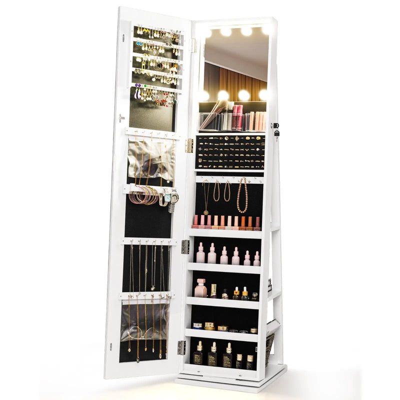 360¬∞ Swivel Freestanding Jewelry Cabinet with Lighted Full Length Mirror by DirectDeals