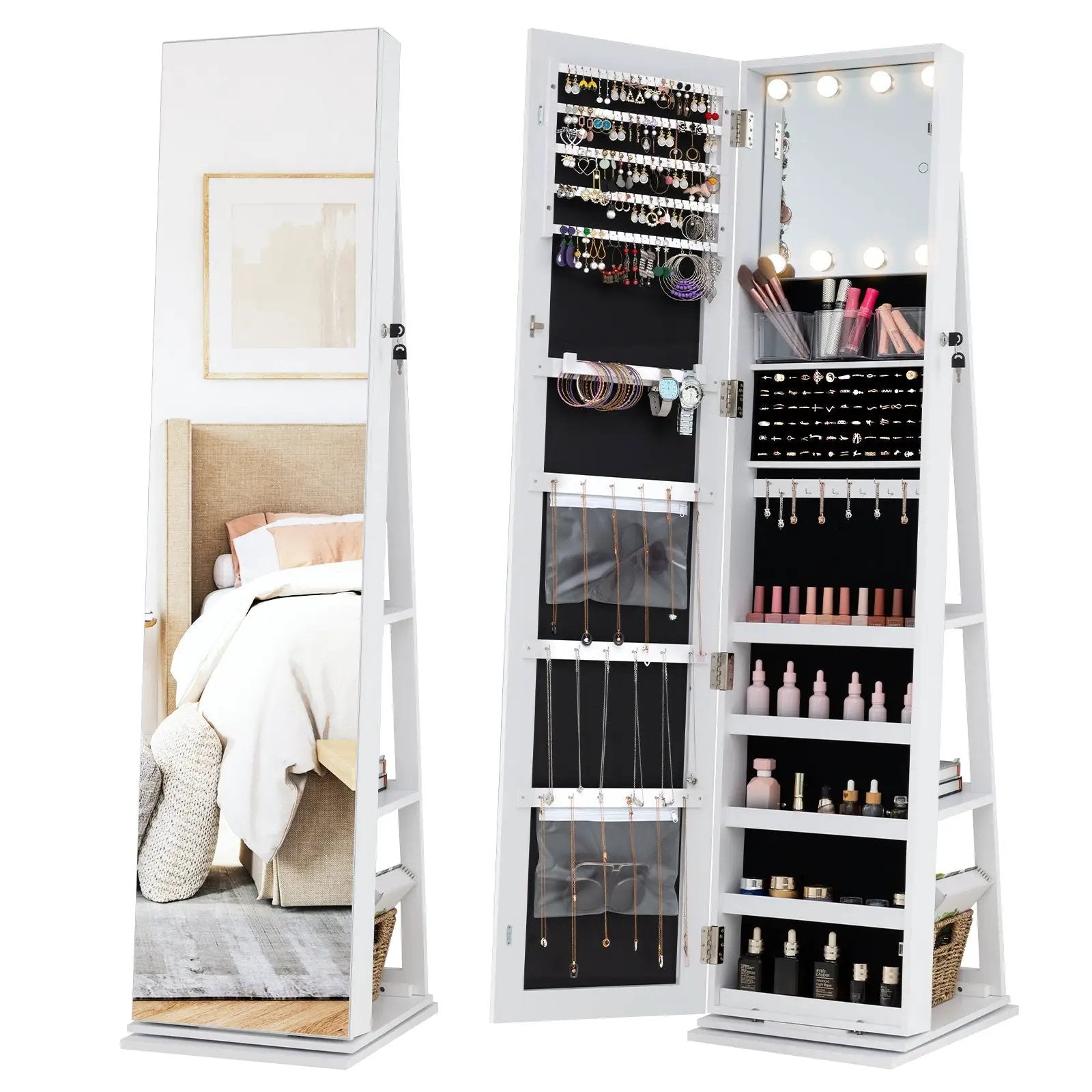 360¬∞ Swivel Jewelry Cabinet with Full Length Mirror by DirectDeals