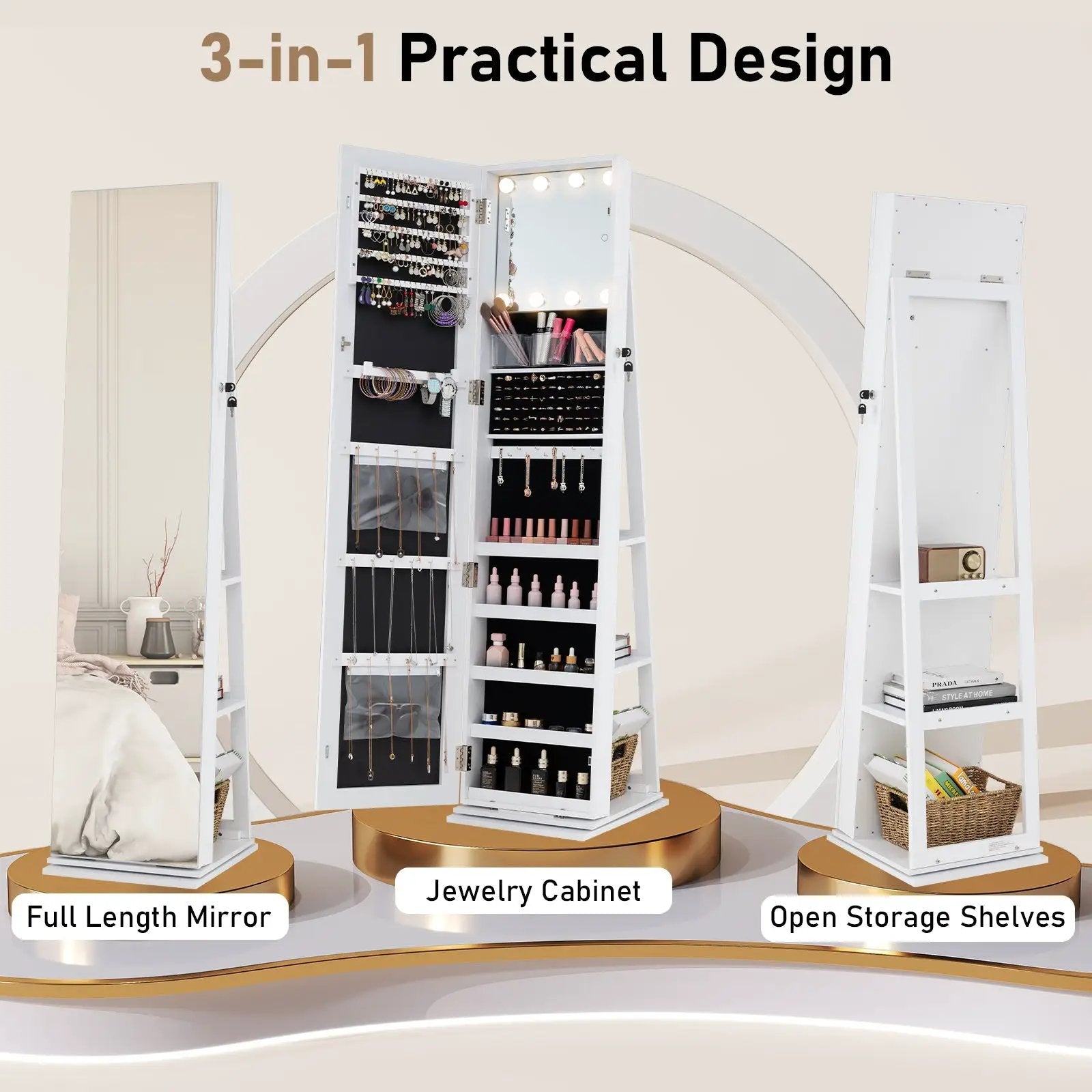 360¬∞ Swivel Jewelry Cabinet with Full Length Mirror by DirectDeals