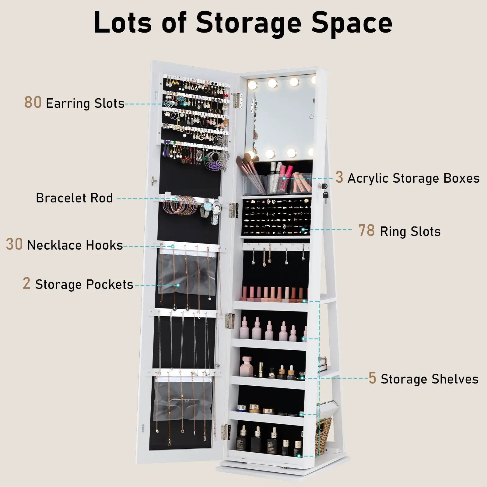 360¬∞ Swivel Jewelry Cabinet with Full Length Mirror by DirectDeals