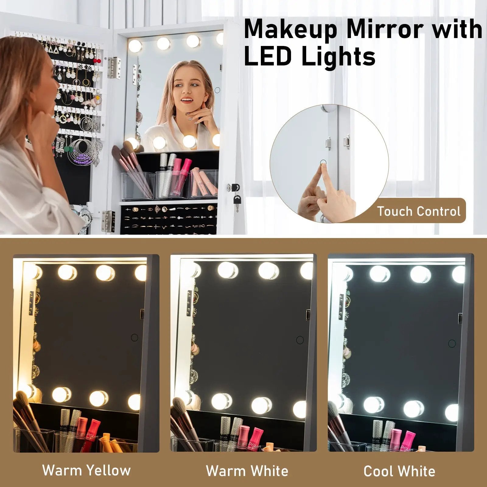 360¬∞ Swivel Jewelry Cabinet with Full Length Mirror by DirectDeals