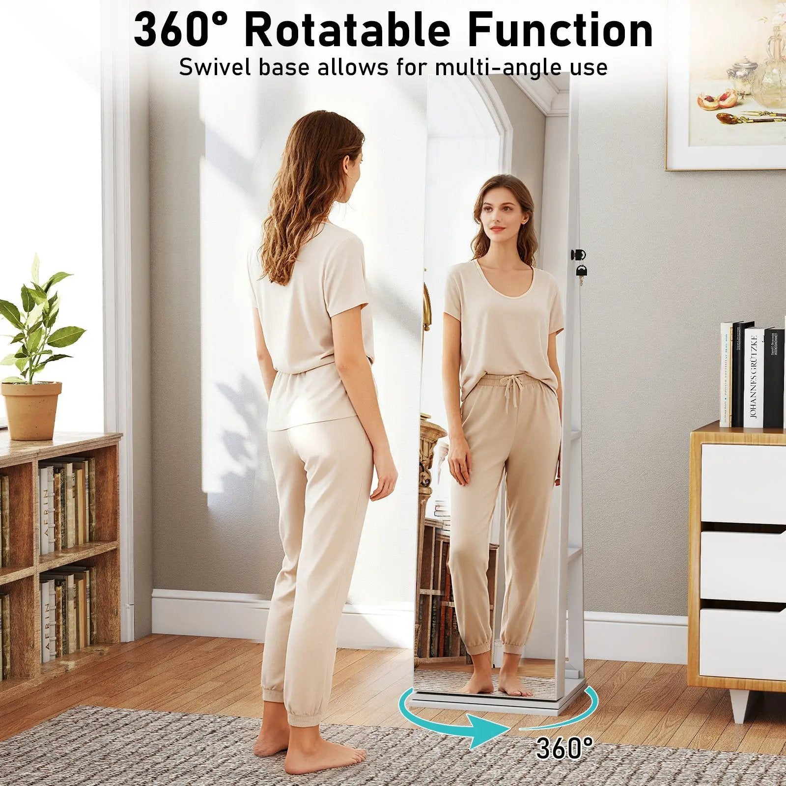 360¬∞ Swivel Jewelry Cabinet with Full Length Mirror by DirectDeals